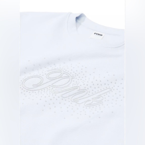 VS PINK Ivy Fleece Classic Bling Crew Sweatshirt – Light Blue, Size Medium - Picture 3 of 10